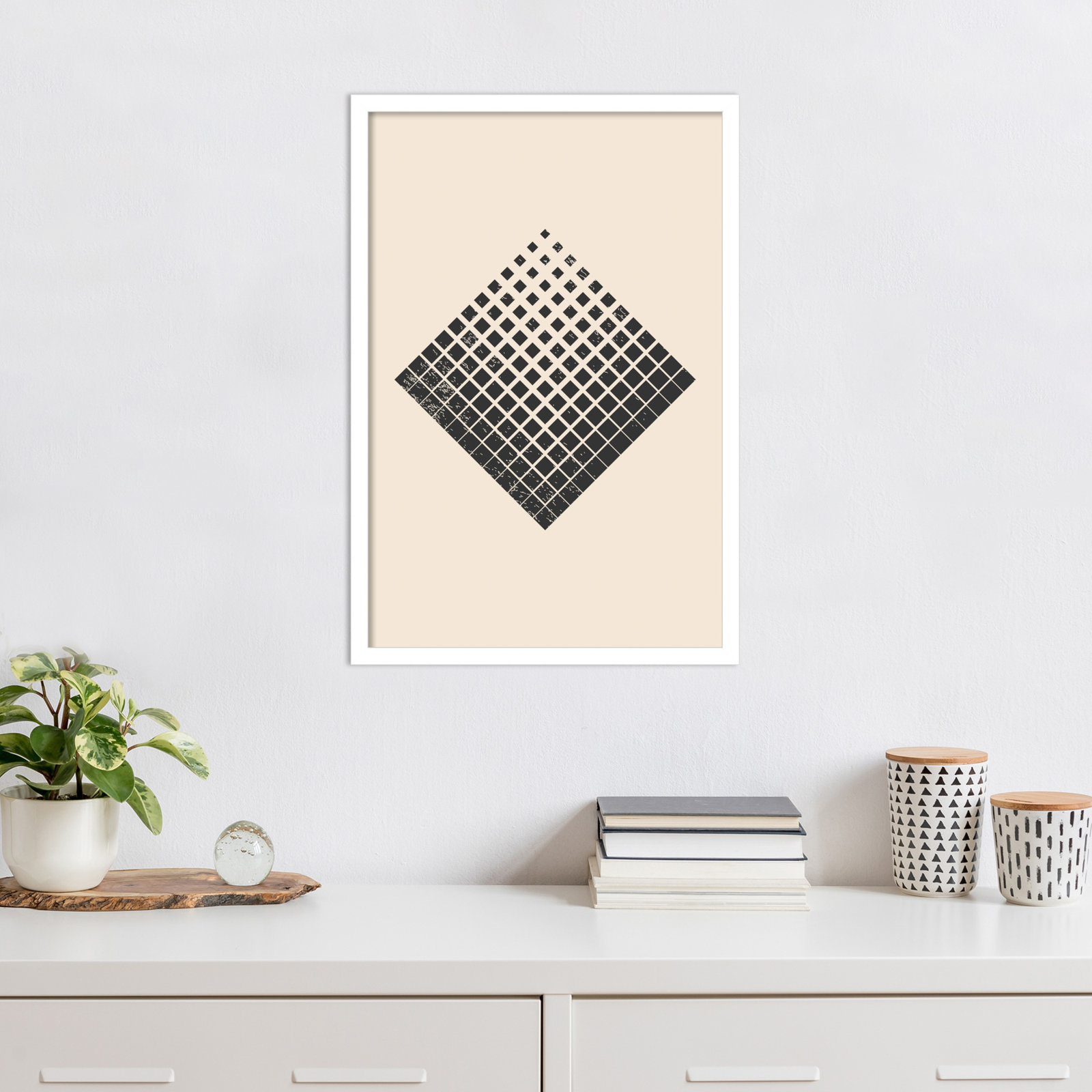 Minimal Halftone Shapes No. 3 Print, White, 25" H x 17" W x 1" D