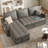89" L-Shaped Sectional Sleeper Sofa with Hidden Storage, Faux Leather Pull-Out Sofa Bed for Living Room-1756575698