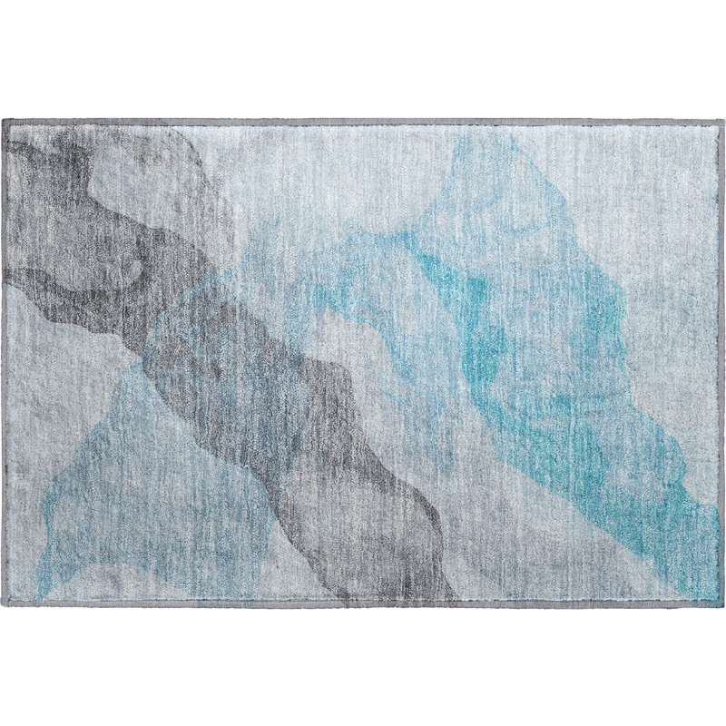 Premium Machine Washable Mayfield AMF2109 Abstract Rug, 1'8" x 2'6", Teal