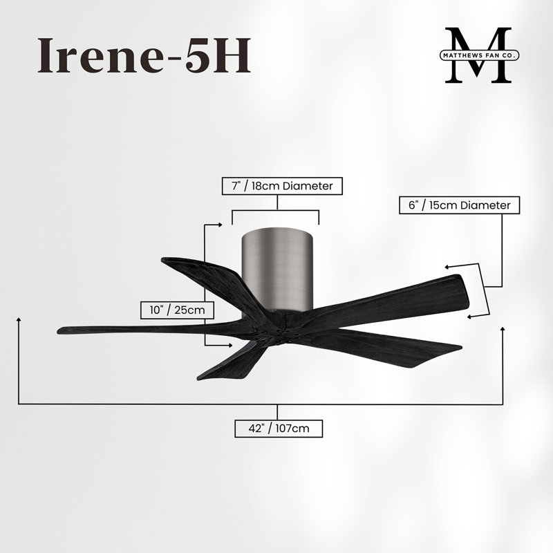 60" Irene 5-Blade Hugger Ceiling Fan with Wall Remote, 42", Brushed Pewter, Barn Wood Tone