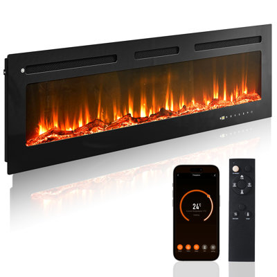 Chaufferette de foyer électrique intelligente, compatible avec Alexa et Google Home, foyer encastré mural ou encastré au mur, flammes à changement de couleur, chauffage d'intérieur 750 W / 1500 W