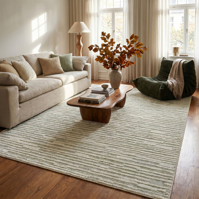 Rug Branch Riva 5' x 8' (5'3" x 7'7") Green/Beige Abstract Indoor Area Rug, Contemporary, Medium Pile, Stain-Resistant Carpet - Living Room, Bedroom, Dining Room, and Kitchen