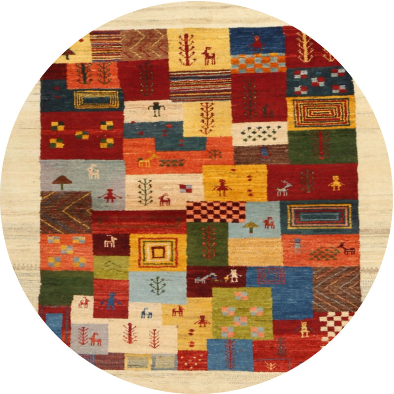 Tapis beige/vert/rouge contemporain, Rond 3 pi