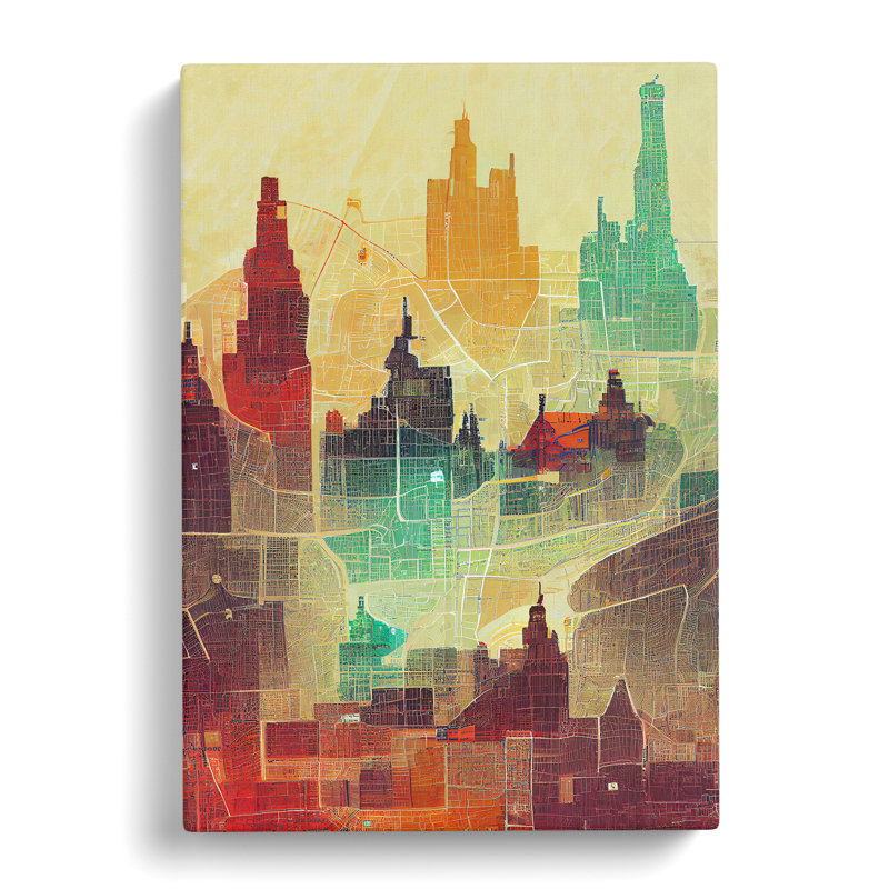 City Skyline Map No.2 - Print, Wrapped Canvas, 50cm H x 35cm W x 3cm D, No Matte