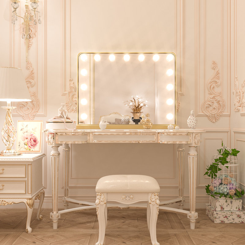 Jahziyah LED Lighted Hollywood Makeup Mirror Vanity Mirror with Dimmable & Memory Function, Gold, 18" x 23"