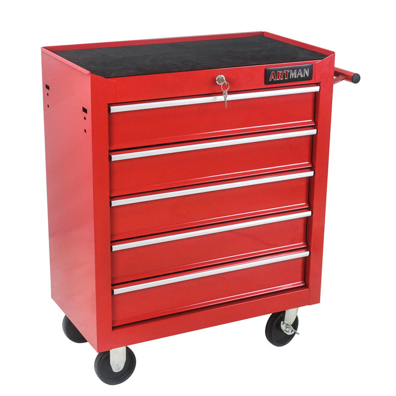 Armoire de rangement pour outils pour le garage avec 4 roues et système de verrouillage, Rouge