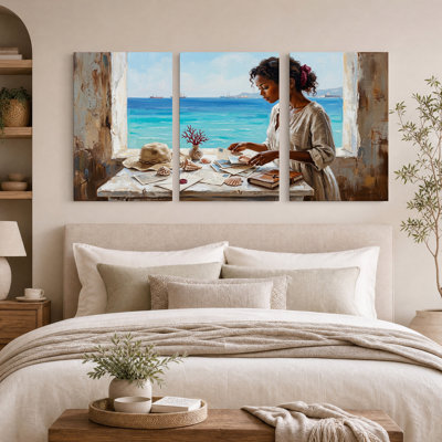 «Woman Reading Letters» par Coastal Window, ensemble de 3 toiles