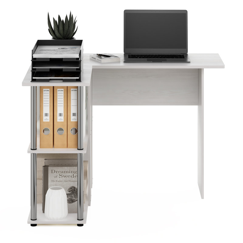 Bureau d'ordinateur en L avec bibliothèque de l 41,14 po, Chêne blanc