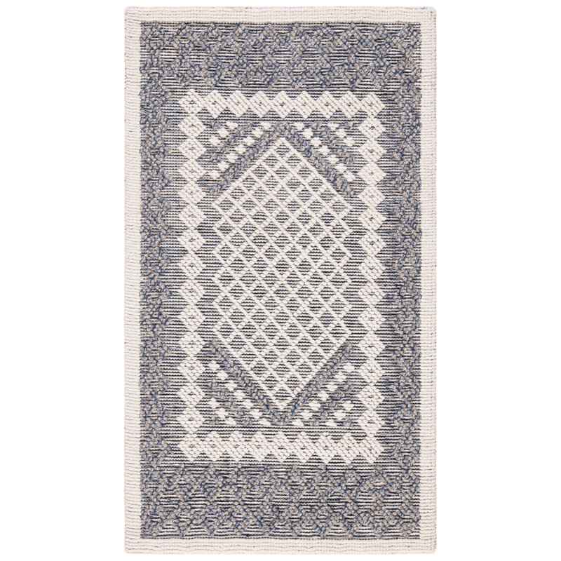Tapis bleu marine / crème en laine / coton tissé à la main Segrest Natura, Rectangle 3 pi x 5 pi