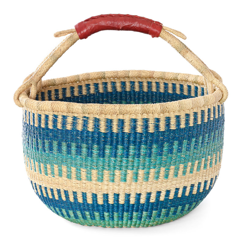 Bluebell Patterned Bolga Basket, Blue/Natural