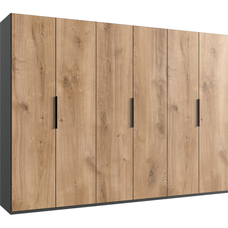 Guardino 6 Door Wardrobe, 236cm H x 300cm W x 58cm D, Plank Oak/Graphite