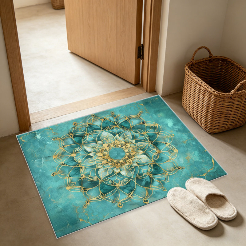 Teal Gold Mandala Marble   area rugs for Living Room, Soft and Comfortable, Suitable for all seasons, easy to maintain, machine washable Indoor floor mat, Under Table Farmhouse suitable for Bedroom, Dining Room, Study,  Balcony, Home Decor Patio