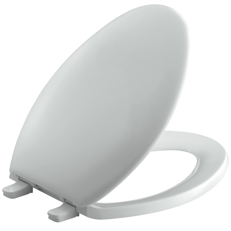 Bancroft with Quick-Release Hinges Elongated Toilet Seat with Plastic Hinges, Ice Grey, Match Seat