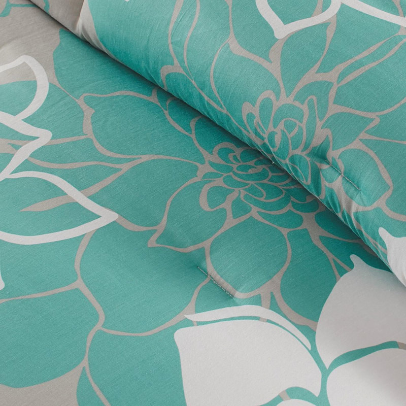 Ensemble d'édredon en coton 7 pièces, Turquoise, Édredon de très grande taille et 6 pièces suppl