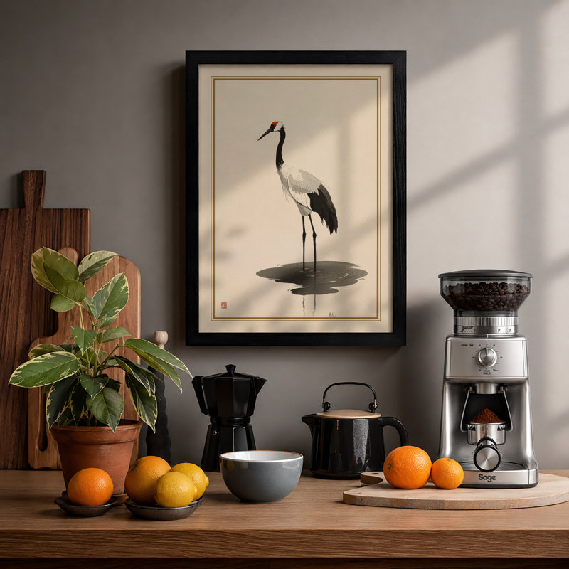Crane in Stillness Japandi - Framed Print, A1 - 84.1 x 59.4 cm, Black