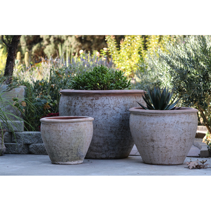 Pots de fleurs extra larges en grès Parco à bord arrondi, lot de 3 - Intérieur/Extérieur