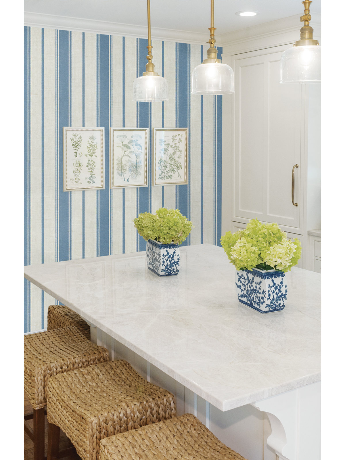 Leota Striped Wallpaper, Blue Bell
