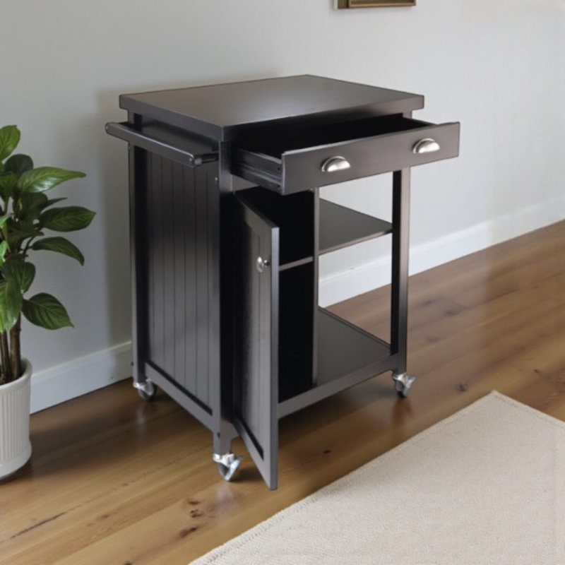 Arryn Multi Storage Kitchen Cart With Casters in Black Finish, 31.12" H X 25.32" W X 19.12" D