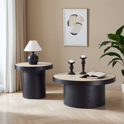 Ensemble de 2 tables basses, table basse ronde en panneau de fibres à densité moyenne pour salon, appartement et espace de loisirs
