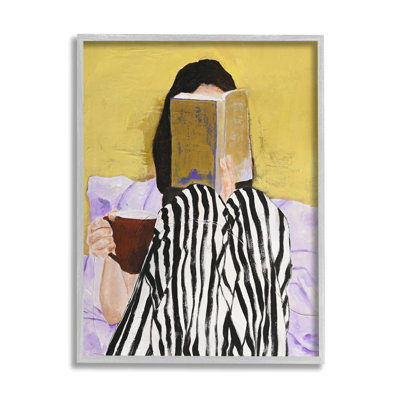 Girl Reading in Bed Gray Framed Giclee Art by Design Fabrikken