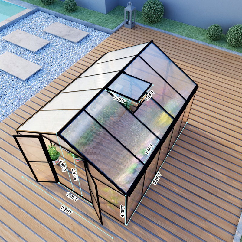8X10 FT Greenhouse For Outdoors, Walk-In Polycarbonate Greenhouse, 8' W x 9.9' D
