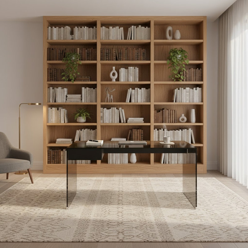 Black Tempered Glass Writing Desk With Flip-Top & Sliding Storage Drawers