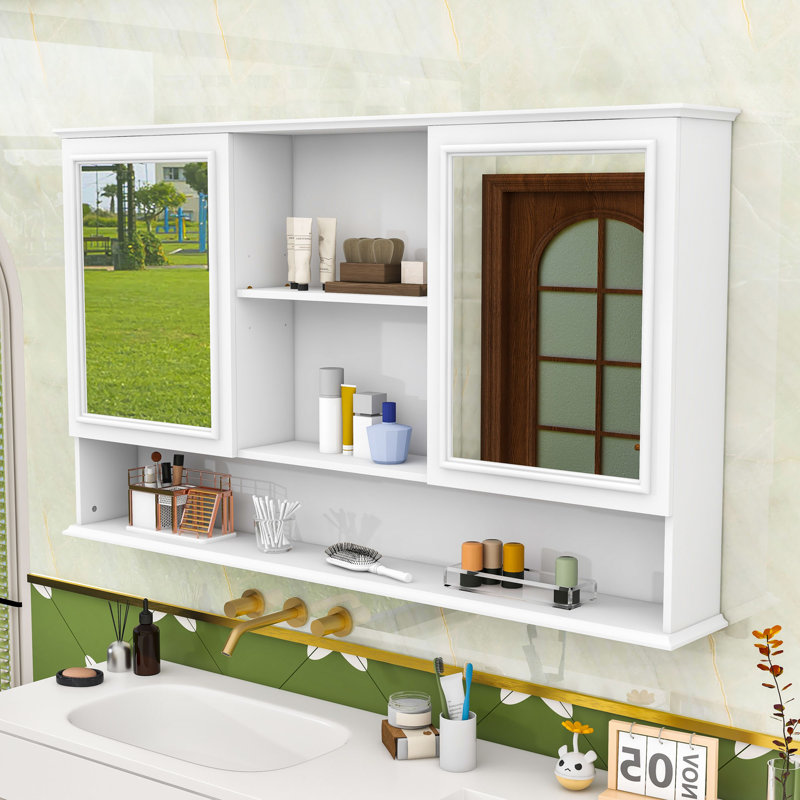 Pharmacie avec tablettes ajustables et miroir, White