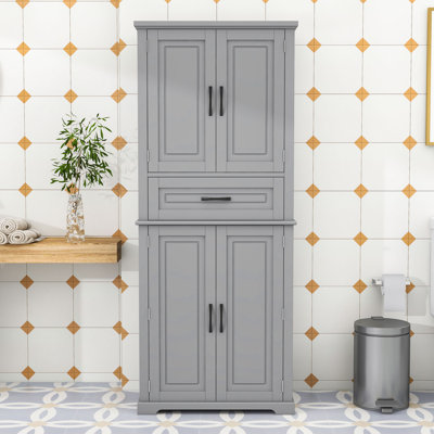 Modern Wood Bathroom Storage Cabinet with Adjustable Shelf, Storage Drawer and Anti-Tipping Design