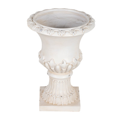 Roselmont Vintage Traditional MGO Fleur-de-Lis Urn Planter with Pedestal Base and Weather-Resistant Finish