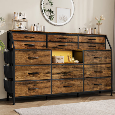 Spacious Storage Solution – Extra Wide 14 Drawer Dresser TV Stand, 55" Fabric and Wood Chest with Shelves, Side Pocket, Sturdy Metal Frame for Bedroom, Living Room, Closet