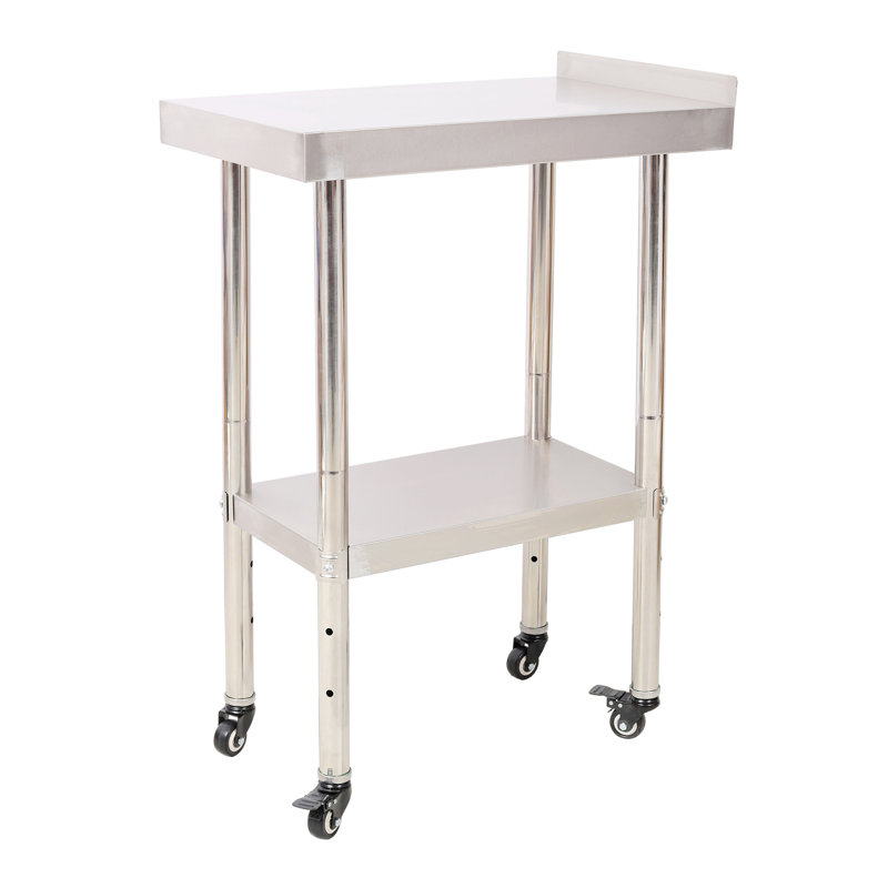 Table de préparation en acier inoxydable, table de travail en métal robuste d'une capacité de charge de 440 lb avec tablette inférieure à dosseret réglable et 4 roulettes, poste de travail commercial pour le restaurant de cuisine