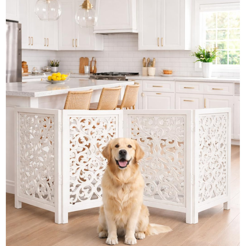 Barrière pour chien en bois pliable autoportante à 4 panneaux, Blanc