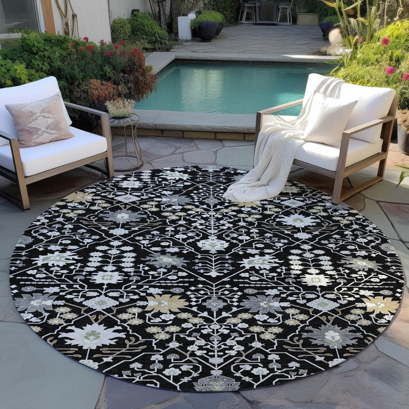 Tapis noir intérieur / extérieur Elara , 2 pi 6 po x 3 pi 10 po