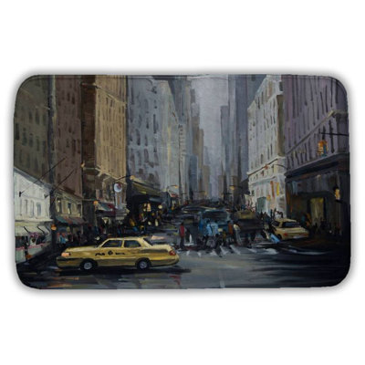 In the city Bath Mat with Non-Slip Backing - Quick Dry Memory Foam Bathroom Rug - Absorbent - Modern Plush Spa-Style - Machine Washable