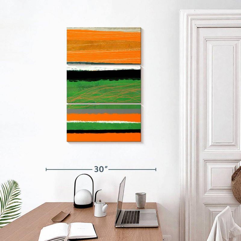 Avery orange et vert abstrait II, H 32 po x l 20 po