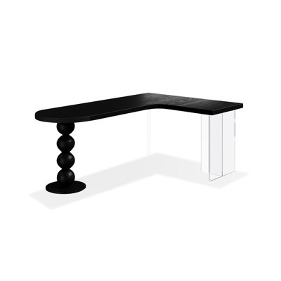 Bureau en bois massif en forme de L noir + bureau en acrylique