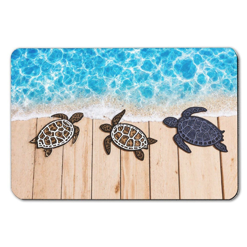 Tapis de bain 16 x 24, Bleu/brun, Animal marin