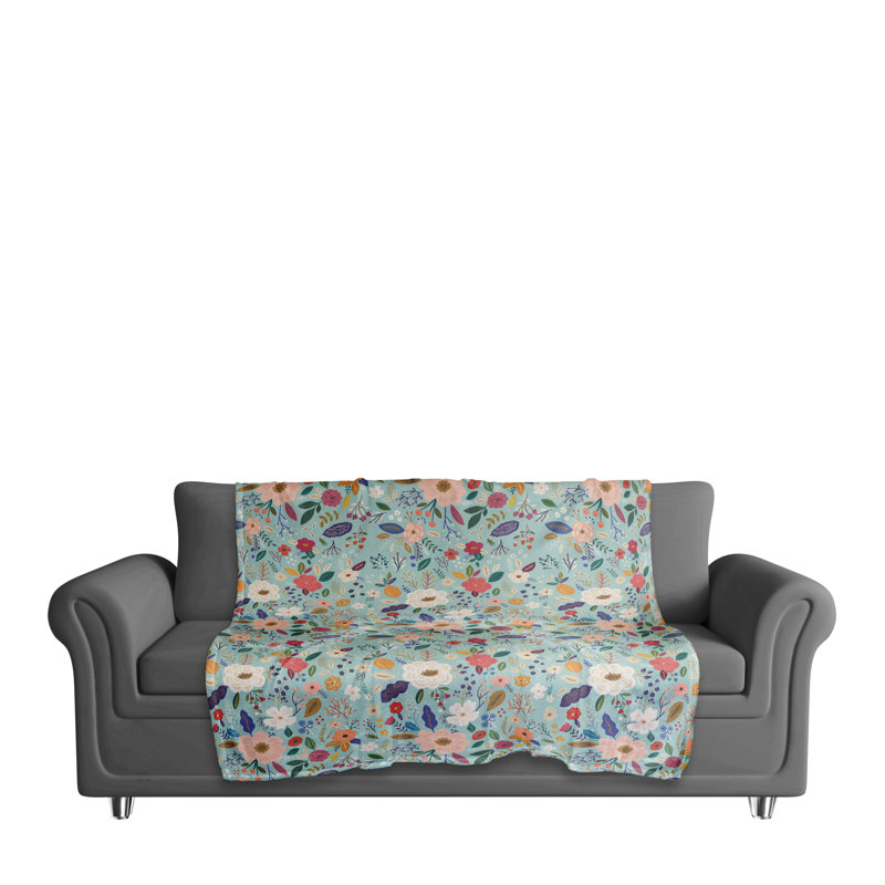 Hand Woven Throw Blanket, Floral, Blue