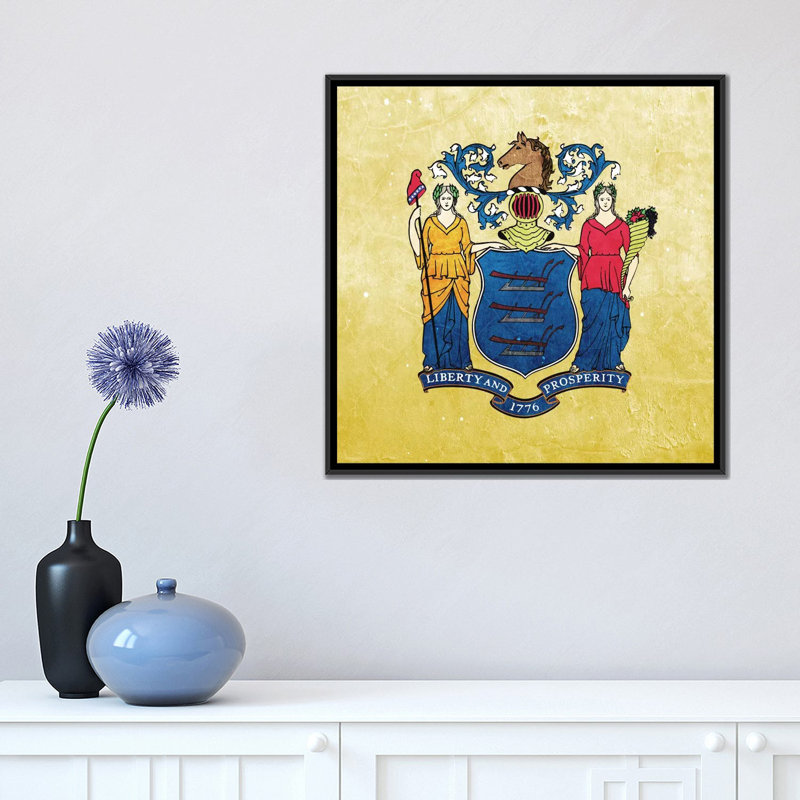 «Flags New Jersey Light Grunge», impression sur toile, H 18 po x l 18 po x P 1,5 po, Toile encadrée noire, Pas de tapis