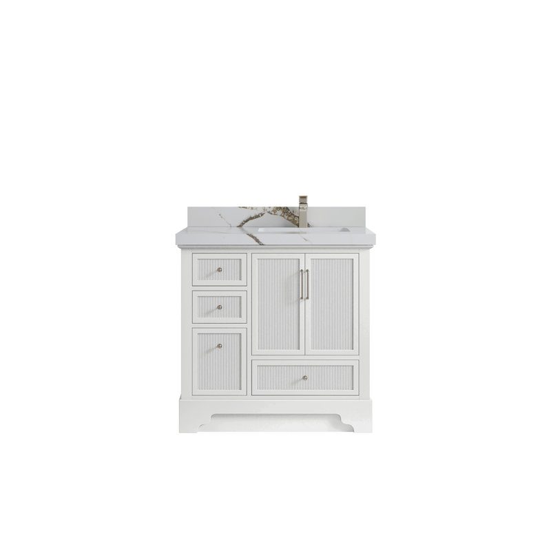 Meuble-lavabo simple 36 po avec plateau en quartz Alys
