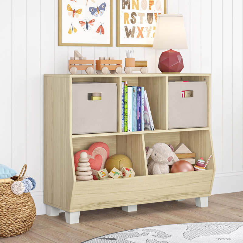 Light Woodgrain Adjustable Kids Toy Organizer with Cubes