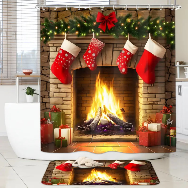 Ensemble de rideau de douche 4 pièces Festive Christmas
