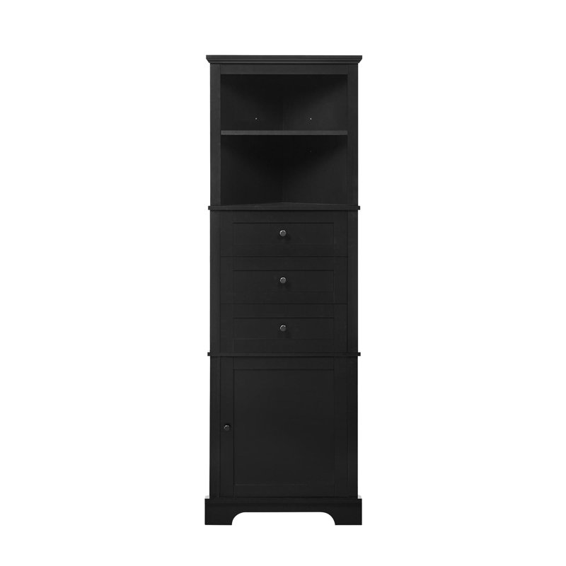Bathroom, Kitchen, Living Room Cabinet - Black Triangle Design 3 Drawers, Adjustable Shelves , Water-, Metal Handles Model