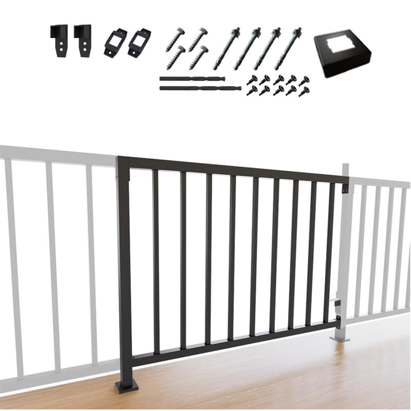Ensemble de 2 garde-corps verticaux, ensemble de balustres de balustrade de 4 pi x 3 pi avec poteau central, supports inclus, ensemble de garde-corps de terrasse robuste pour porche, patio et balcon, nécessite 2 poteaux d'extrémité