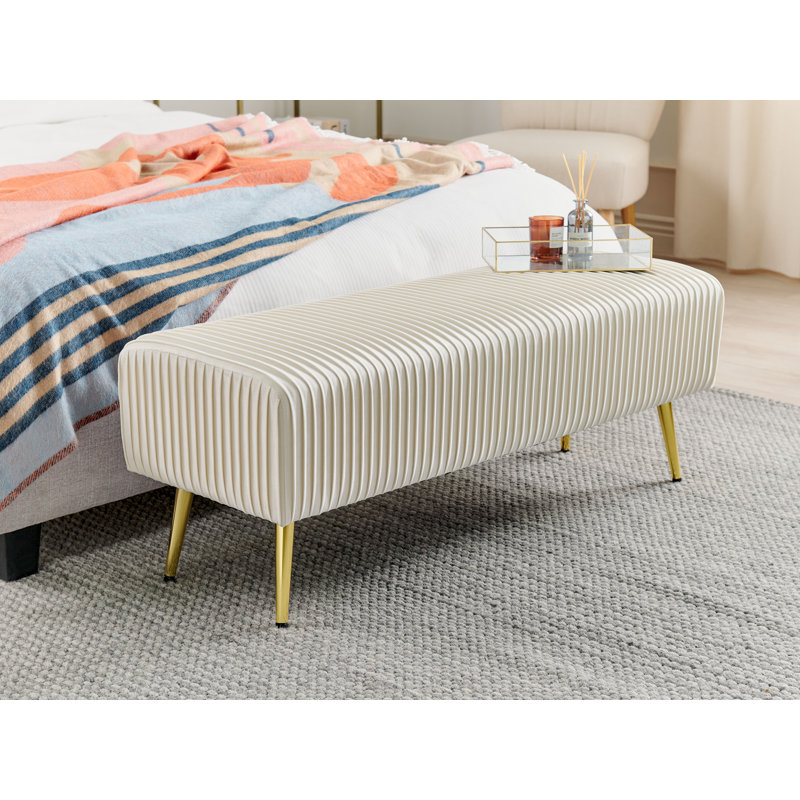 Mattawan Velvet Upholstered Bench, Cream