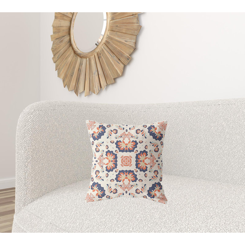 Coussin 18 po x 18 po Broadcloth, Blanc cassé / Bleu