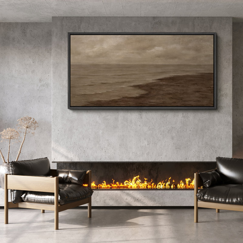 «Calm Coastal Shoreline Cloudy Moody Seascape», reproduction d'art sur toile encadrée dans la chambre principale