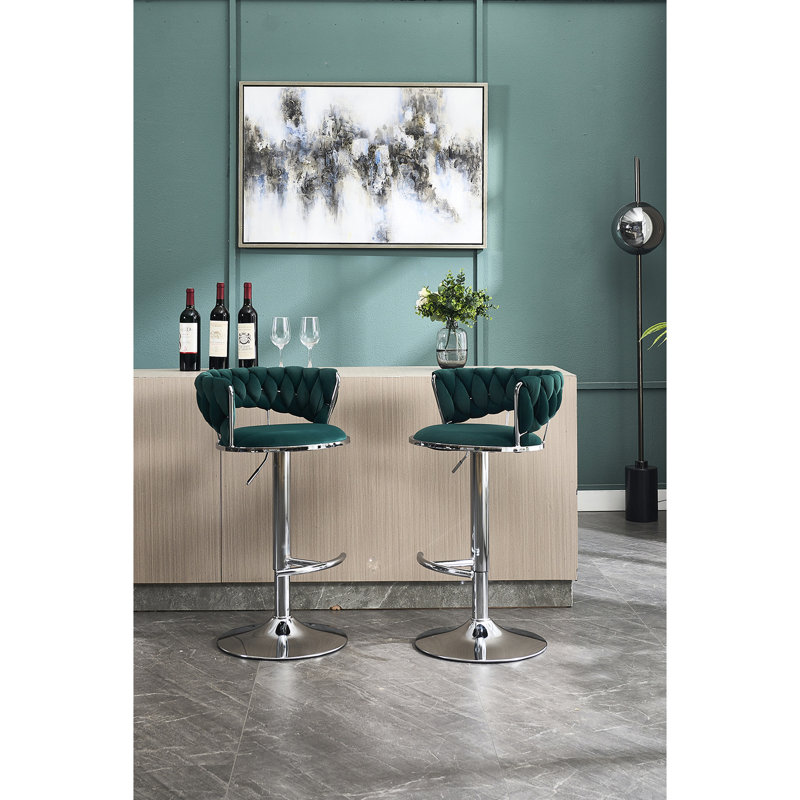 De 2 tabourets de bar, pivotant à hauteur réglable, base en métal avec placage et repose-pieds, siège en velours sur mesure, élégant, base réglable, convient à diverses occasions