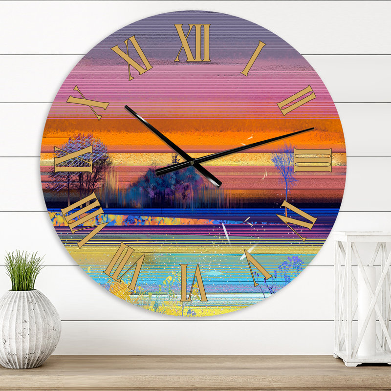 Mystery Trees in Mauve and Green Landscape - Horloge murale moderne, Petit