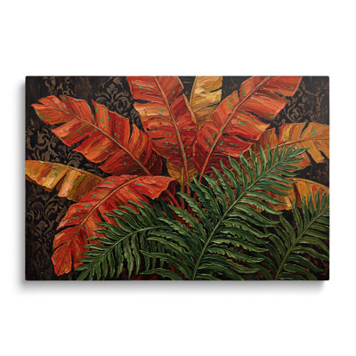 Peinture à l'huile multicolore sur toile, feuilles de bananier tropicales peintes et fougère, art mural pour le salon, la salle à manger et la chambre à coucher